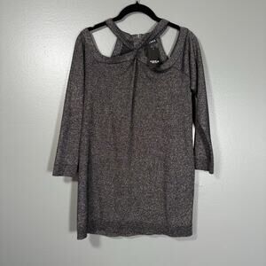 Torrid NWT Black Metallic Cross Neck Cold Shoulder Top - 1 (1X) - Women's Plus